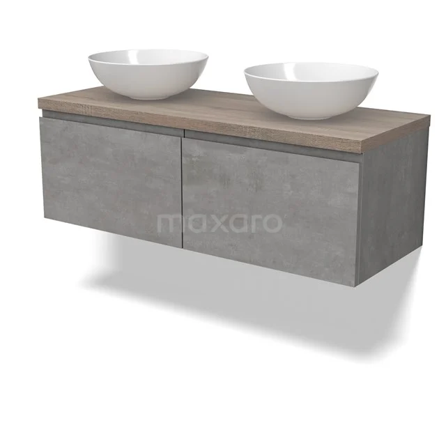 Modulo Plato Vanity units for countertop basin | 120 cm Light grey concrete Handle-less front Oak worktop 2 Side-by-side drawers BMK12-01852