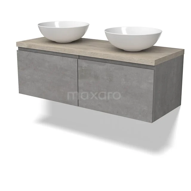 Modulo Plato Vanity units for countertop basin | 120 cm Light grey concrete Handle-less front Light grey oak worktop 2 Side-by-side drawers BMK12-01853