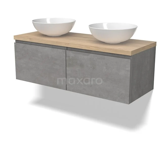 Modulo Plato Vanity units for countertop basin | 120 cm Light grey concrete Handle-less front Light brown oak worktop 2 Side-by-side drawers BMK12-01854