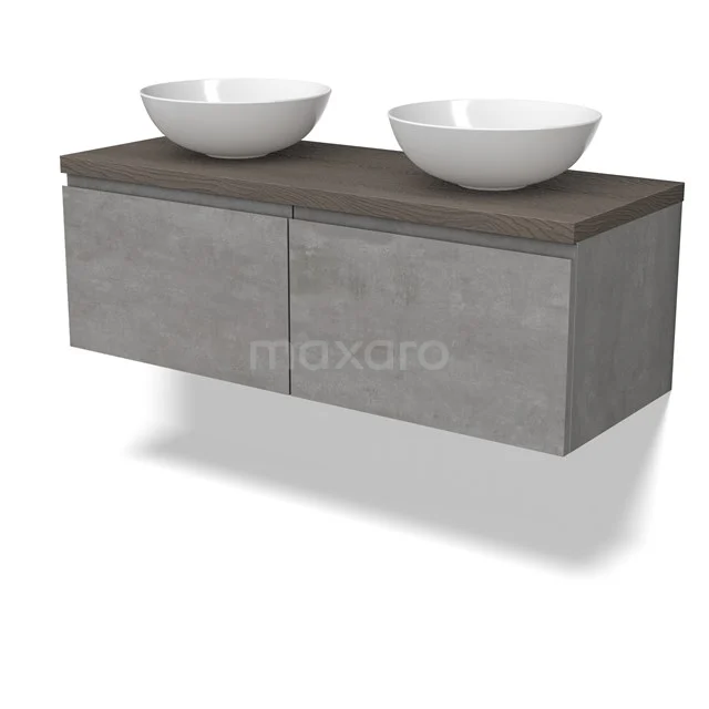 Modulo Plato Vanity units for countertop basin | 120 cm Light grey concrete Handle-less front Dark brown oak worktop 2 Side-by-side drawers BMK12-01856