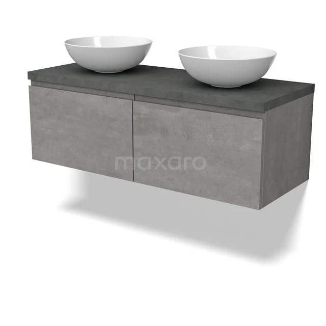 Modulo Plato Vanity units for countertop basin | 120 cm Light grey concrete Handle-less front Dark grey concrete worktop 2 Side-by-side drawers BMK12-01859