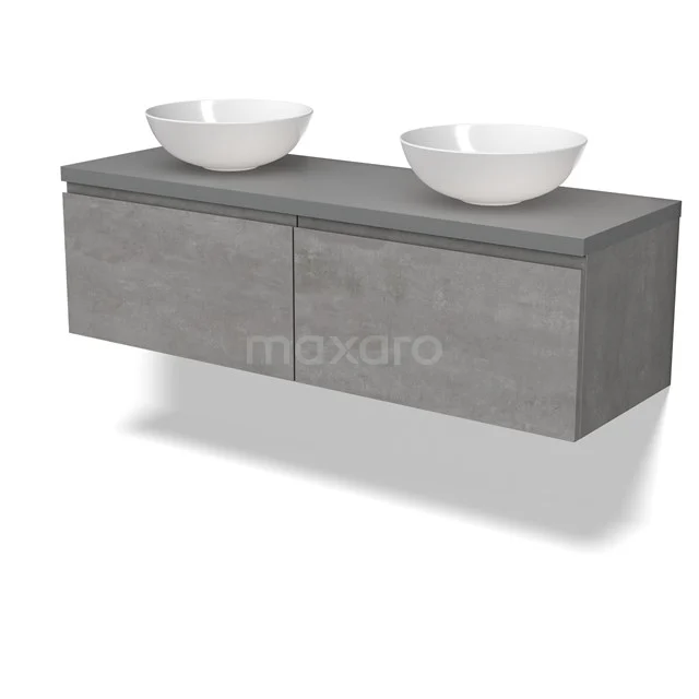 Modulo Plato Vanity units for countertop basin | 140 cm Light grey concrete Handle-less front Mid grey worktop 2 Side-by-side drawers BMK12-01861