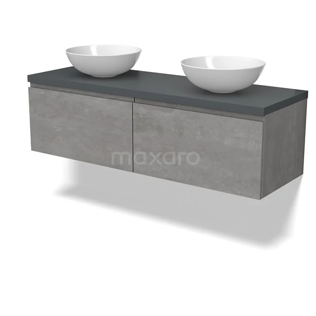 Modulo Plato Vanity units for countertop basin | 140 cm Light grey concrete Handle-less front Dark grey worktop 2 Side-by-side drawers BMK12-01864