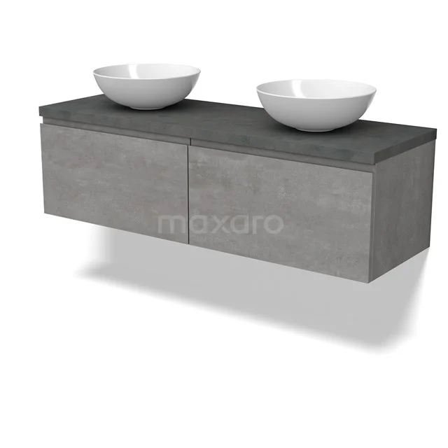 Modulo Plato Vanity units for countertop basin | 140 cm Light grey concrete Handle-less front Dark grey concrete worktop 2 Side-by-side drawers BMK12-01873