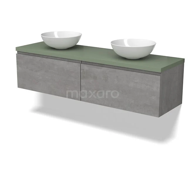 Modulo Plato Vanity units for countertop basin | 160 cm Light grey concrete Handle-less front Sage green worktop 2 Side-by-side drawers BMK12-01881