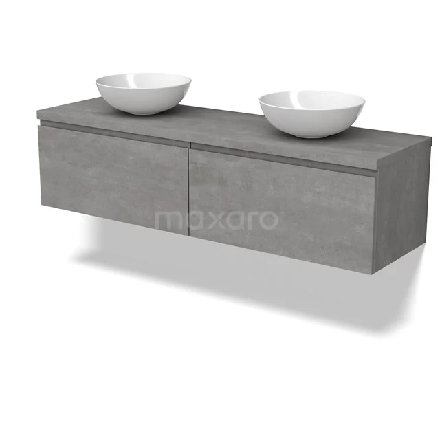 Modulo Plato Vanity units for countertop basin | 160 cm Light grey concrete Handle-less front Light grey concrete worktop 2 Side-by-side drawers BMK12-01889