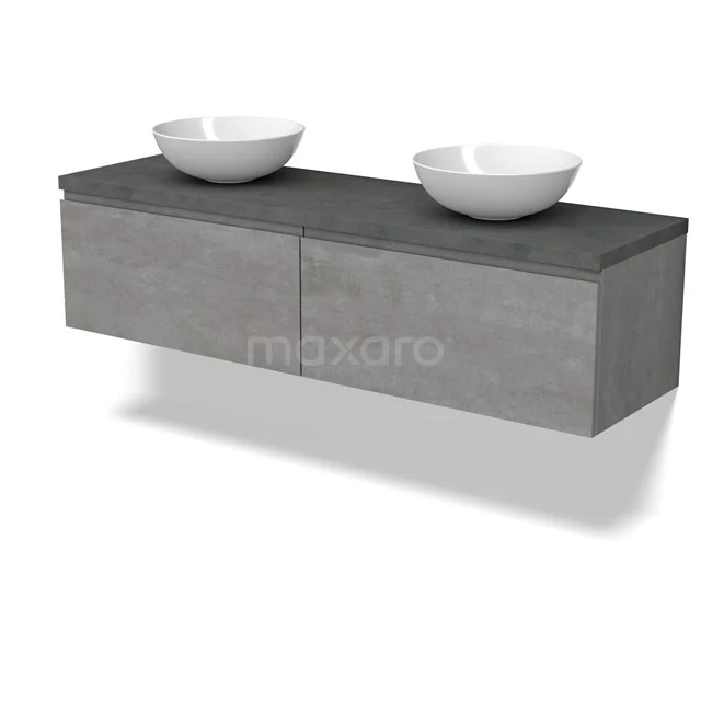 Modulo Plato Vanity units for countertop basin | 160 cm Light grey concrete Handle-less front Dark grey concrete worktop 2 Side-by-side drawers BMK12-01890
