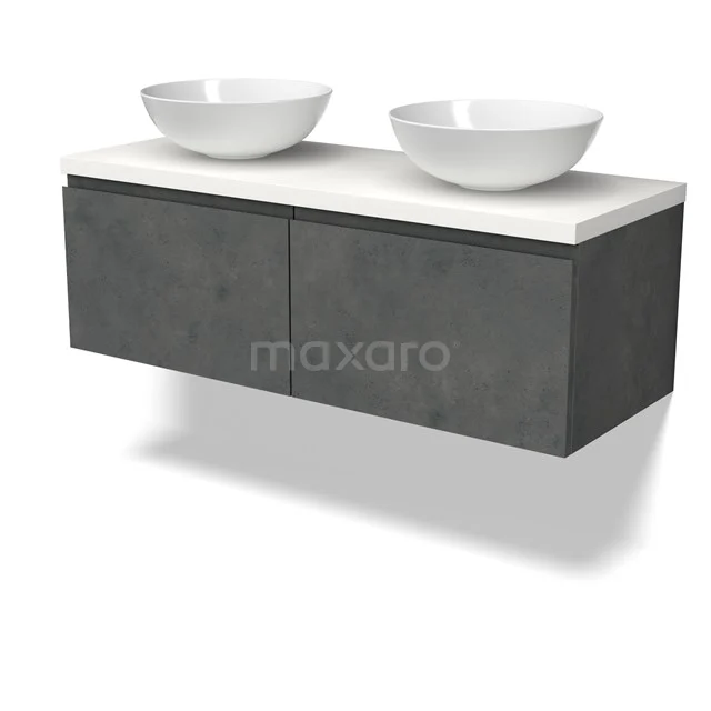 Modulo Plato Vanity units for countertop basin | 120 cm Dark grey concrete Handle-less front Matte white worktop 2 Side-by-side drawers BMK12-01903