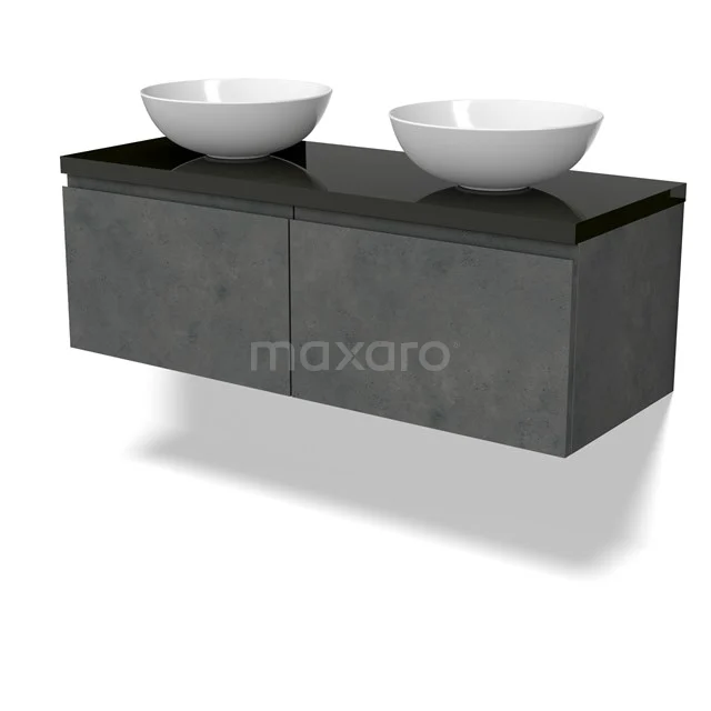 Modulo Plato Vanity units for countertop basin | 120 cm Dark grey concrete Handle-less front High-gloss black worktop 2 Side-by-side drawers BMK12-01905