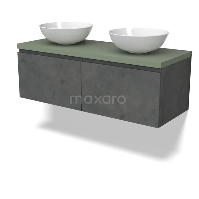 Modulo Plato Vanity units for countertop basin | 120 cm Dark grey concrete Handle-less front Sage green worktop 2 Side-by-side drawers BMK12-01906