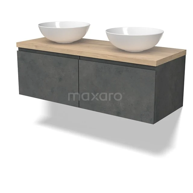 Modulo Plato Vanity units for countertop basin | 120 cm Dark grey concrete Handle-less front Light brown oak worktop 2 Side-by-side drawers BMK12-01910