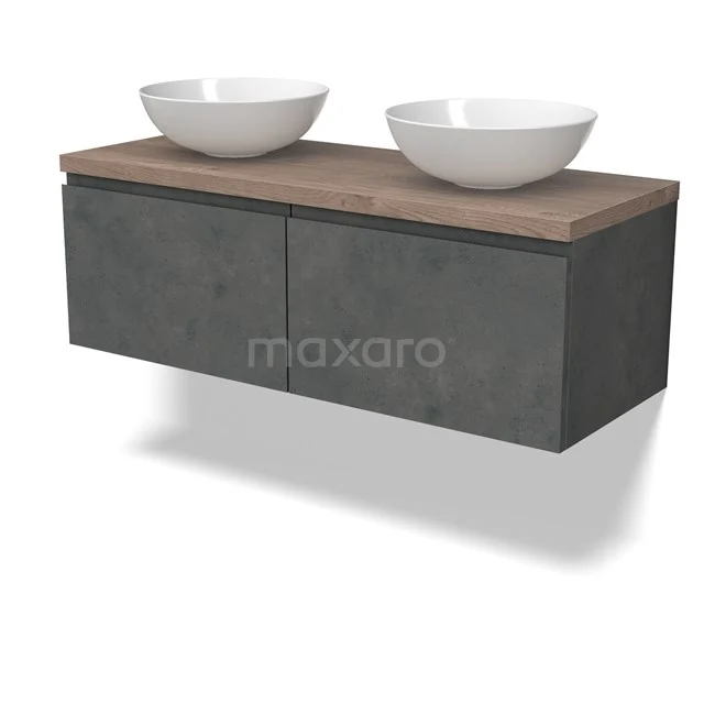 Modulo Plato Vanity units for countertop basin | 120 cm Dark grey concrete Handle-less front Mid brown oak worktop 2 Side-by-side drawers BMK12-01911