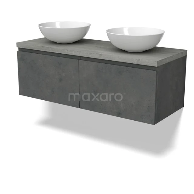 Modulo Plato Vanity units for countertop basin | 120 cm Dark grey concrete Handle-less front Grey oak worktop 2 Side-by-side drawers BMK12-01913