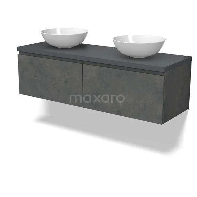 Modulo Plato Vanity units for countertop basin | 140 cm Dark grey concrete Handle-less front Dark grey worktop 2 Side-by-side drawers BMK12-01920