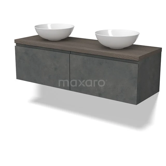 Modulo Plato Vanity units for countertop basin | 140 cm Dark grey concrete Handle-less front Dark brown oak worktop 2 Side-by-side drawers BMK12-01926