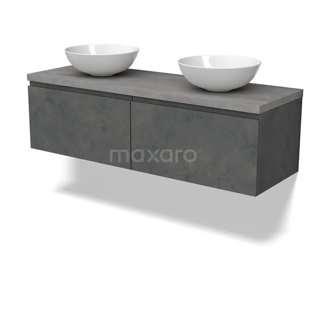 Modulo Plato Vanity units for countertop basin | 140 cm Dark grey concrete Handle-less front Light grey concrete worktop 2 Side-by-side drawers BMK12-01928