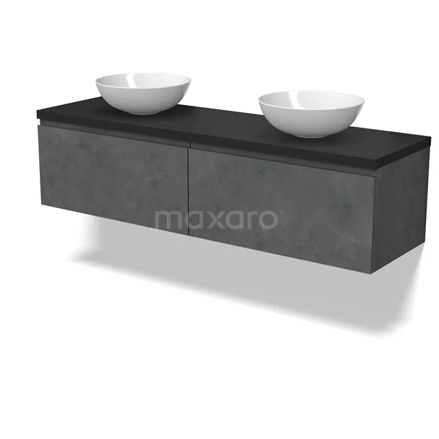 Modulo Plato Vanity units for countertop basin | 160 cm Dark grey concrete Handle-less front Matte black worktop 2 Side-by-side drawers BMK12-01930