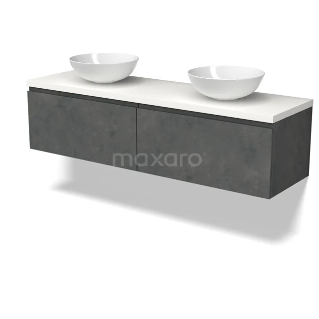 Modulo Plato Vanity units for countertop basin | 160 cm Dark grey concrete Handle-less front Matte white worktop 2 Side-by-side drawers BMK12-01934