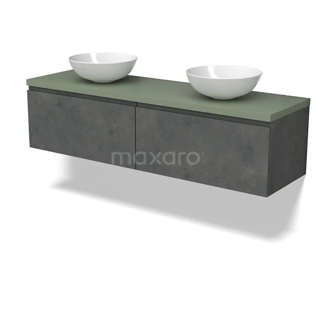 Modulo Plato Vanity units for countertop basin | 160 cm Dark grey concrete Handle-less front Sage green worktop 2 Side-by-side drawers BMK12-01937