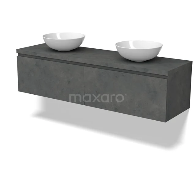 Modulo Plato Vanity units for countertop basin | 160 cm Dark grey concrete Handle-less front Dark grey concrete worktop 2 Side-by-side drawers BMK12-01946
