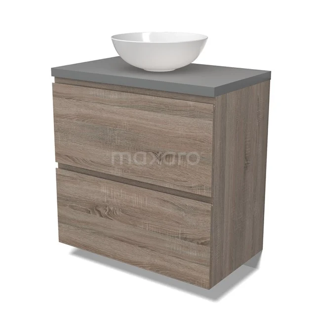 Modulo Plato Vanity units for countertop basin | 80 cm Oak Handle-less front Mid grey worktop 2 stacked drawers under each other BMK13-00983