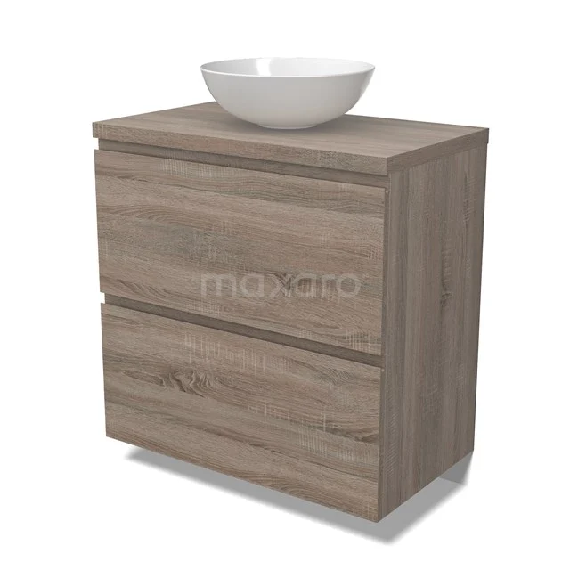 Modulo Plato Vanity units for countertop basin | 80 cm Oak Handle-less front Oak worktop 2 stacked drawers under each other BMK13-00990
