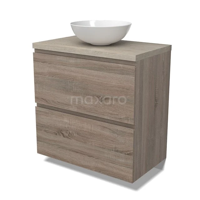 Modulo Plato Vanity units for countertop basin | 80 cm Oak Handle-less front Light grey oak worktop 2 stacked drawers under each other BMK13-00991