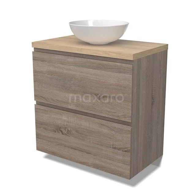 Modulo Plato Vanity units for countertop basin | 80 cm Oak Handle-less front Light brown oak worktop 2 stacked drawers under each other BMK13-00992