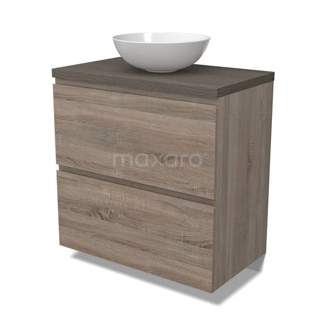 Modulo Plato Vanity units for countertop basin | 80 cm Oak Handle-less front Dark brown oak worktop 2 stacked drawers under each other BMK13-00994