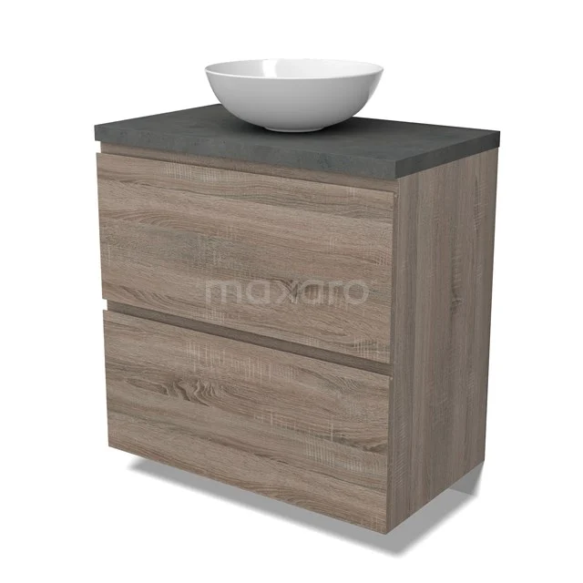 Modulo Plato Vanity units for countertop basin | 80 cm Oak Handle-less front Dark grey concrete worktop 2 stacked drawers under each other BMK13-00997