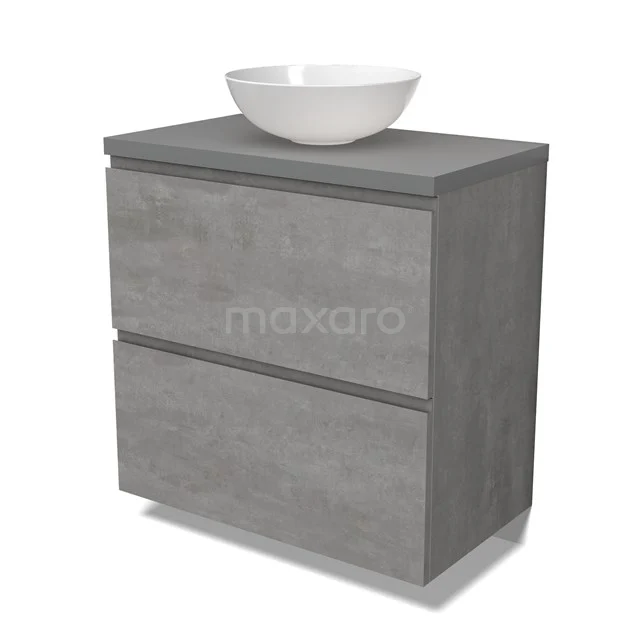 Modulo Plato Vanity units for countertop basin | 80 cm Light grey concrete Handle-less front Mid grey worktop 2 stacked drawers under each other BMK13-01017
