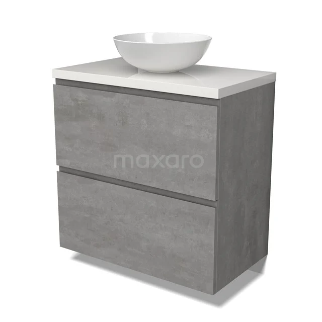 Modulo Plato Vanity units for countertop basin | 80 cm Light grey concrete Handle-less front High-gloss white worktop 2 stacked drawers under each other BMK13-01018