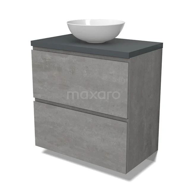 Modulo Plato Vanity units for countertop basin | 80 cm Light grey concrete Handle-less front Dark grey worktop 2 stacked drawers under each other BMK13-01020