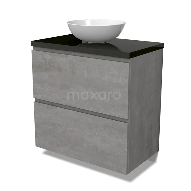 Modulo Plato Vanity units for countertop basin | 80 cm Light grey concrete Handle-less front High-gloss black worktop 2 stacked drawers under each other BMK13-01021