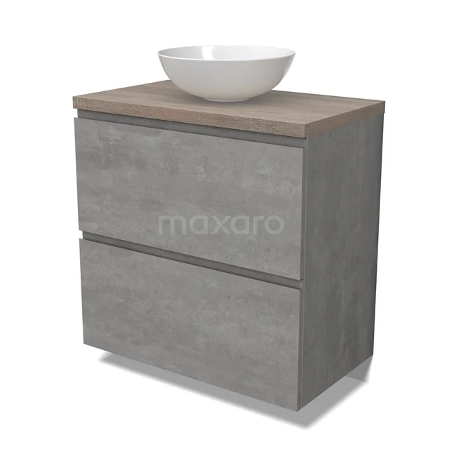Modulo Plato Vanity units for countertop basin | 80 cm Light grey concrete Handle-less front Oak worktop 2 stacked drawers under each other BMK13-01024