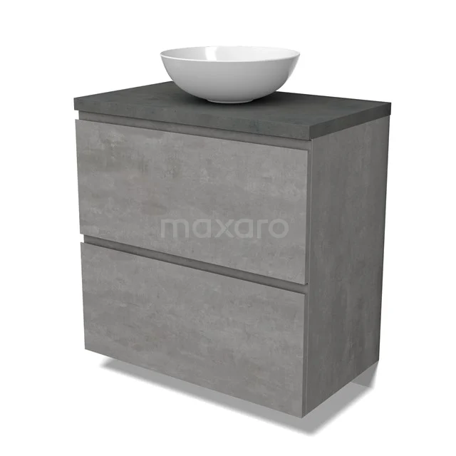 Modulo Plato Vanity units for countertop basin | 80 cm Light grey concrete Handle-less front Dark grey concrete worktop 2 stacked drawers under each other BMK13-01031