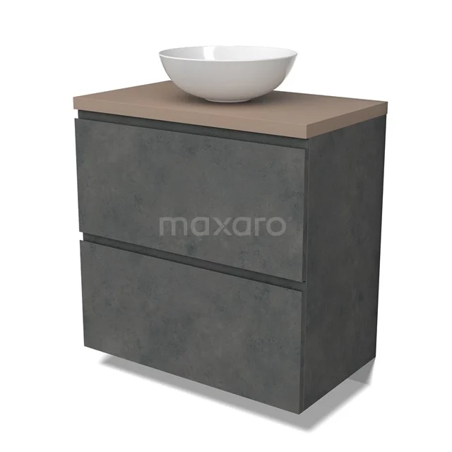 Modulo Plato Vanity units for countertop basin | 80 cm Dark grey concrete Handle-less front Taupe worktop 2 stacked drawers under each other BMK13-01050