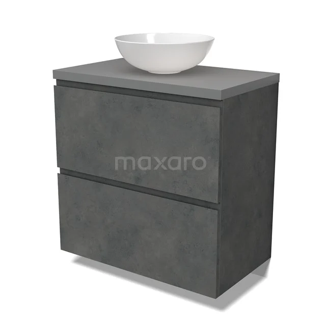 Modulo Plato Vanity units for countertop basin | 80 cm Dark grey concrete Handle-less front Mid grey worktop 2 stacked drawers under each other BMK13-01051