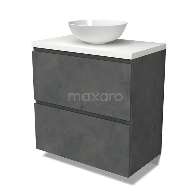 Modulo Plato Vanity units for countertop basin | 80 cm Dark grey concrete Handle-less front Matte white worktop 2 stacked drawers under each other BMK13-01053