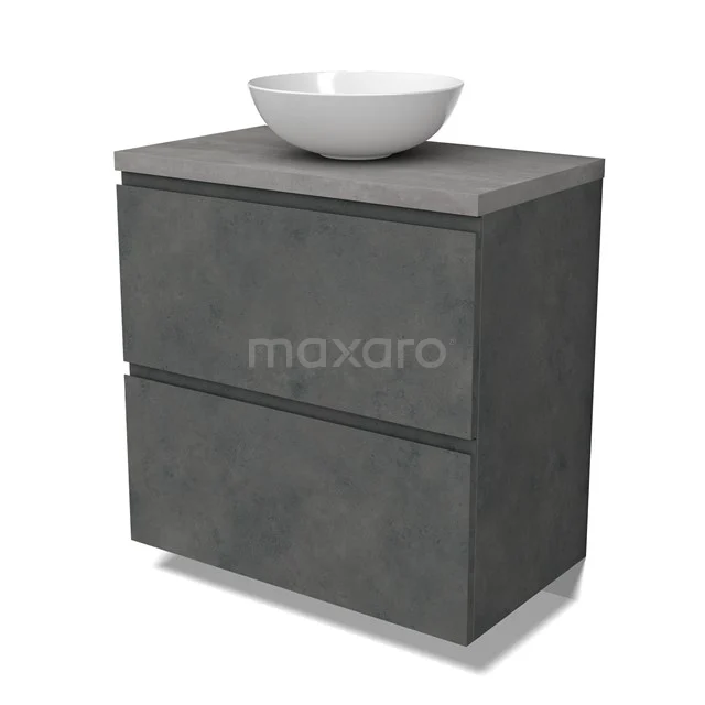 Modulo Plato Badmöbel mit Aufsatzwaschbecken | 80 cm Dunkelgrauer Beton Grifflos front Hellgrauer Beton blatt 2 hohe Schubladen übereinanderliegend BMK13-01064 Modulo Plato Badmöbel mit Aufsatzwaschbecken | 80 cm Dunkelgrauer Beton Grifflos front Hellgrauer Beton blatt 2 hohe Schubladen übereinanderliegend BMK13-01064