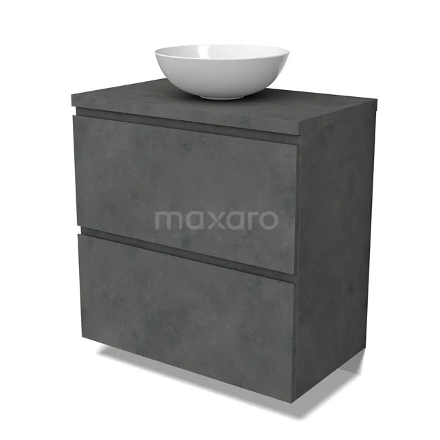 Modulo Plato Vanity units for countertop basin | 80 cm Dark grey concrete Handle-less front Dark grey concrete worktop 2 stacked drawers under each other BMK13-01065