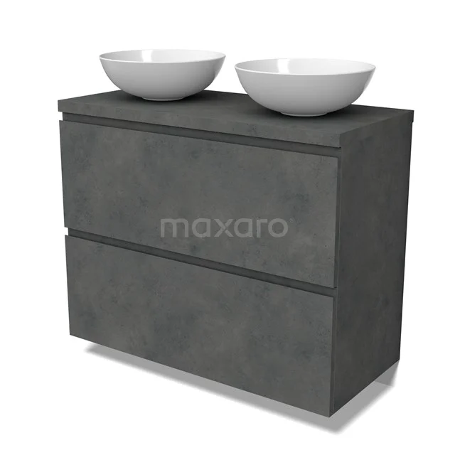Modulo Plato Vanity units for countertop basin | 100 cm Dark grey concrete Handle-less front Dark grey concrete worktop 2 stacked drawers under each other BMK13-01082