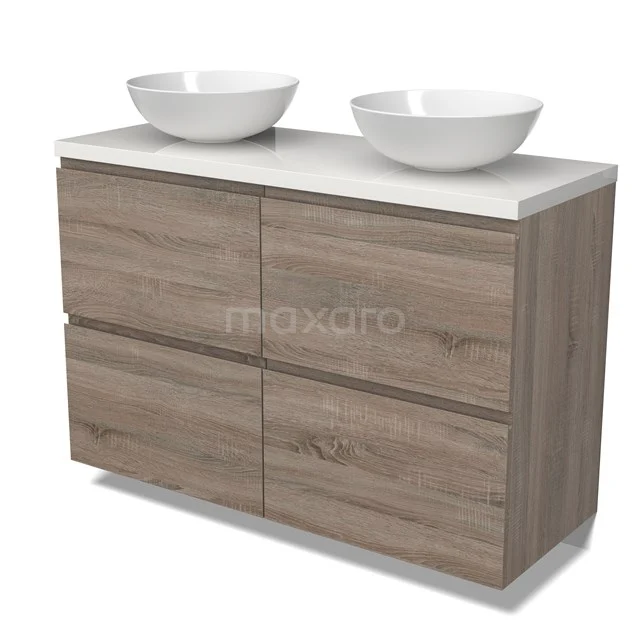 Modulo Plato Vanity units for countertop basin | 120 cm Oak Handle-less front High-gloss white worktop 4 high drawers BMK14-00739