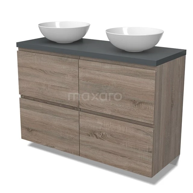 Modulo Plato Vanity units for countertop basin | 120 cm Oak Handle-less front Dark grey worktop 4 high drawers BMK14-00741