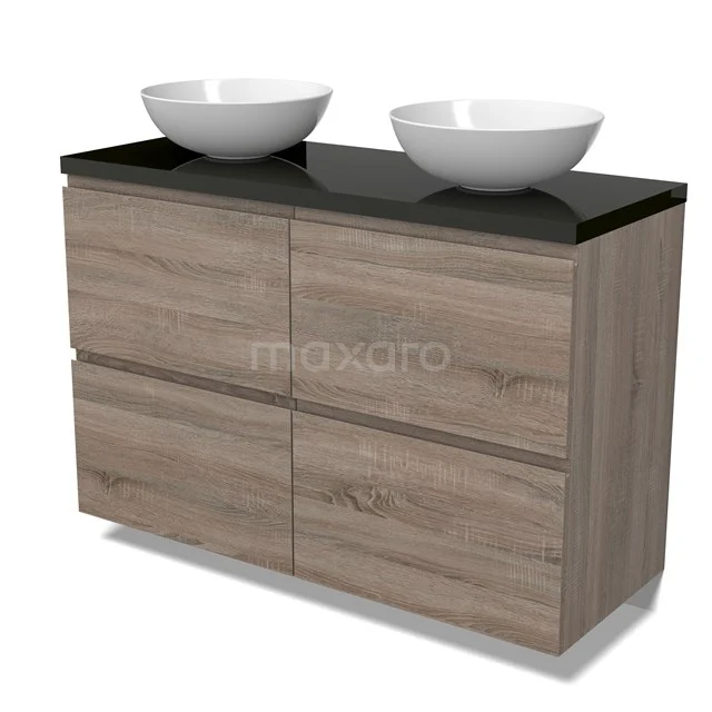 Modulo Plato Vanity units for countertop basin | 120 cm Oak Handle-less front High-gloss black worktop 4 high drawers BMK14-00742