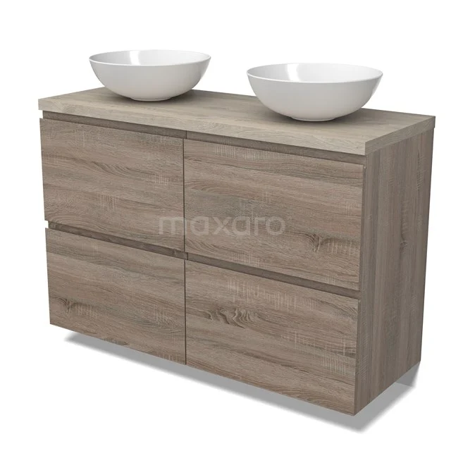 Modulo Plato Vanity units for countertop basin | 120 cm Oak Handle-less front Light grey oak worktop 4 high drawers BMK14-00746