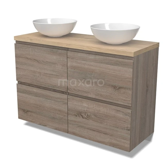 Modulo Plato Vanity units for countertop basin | 120 cm Oak Handle-less front Light brown oak worktop 4 high drawers BMK14-00747