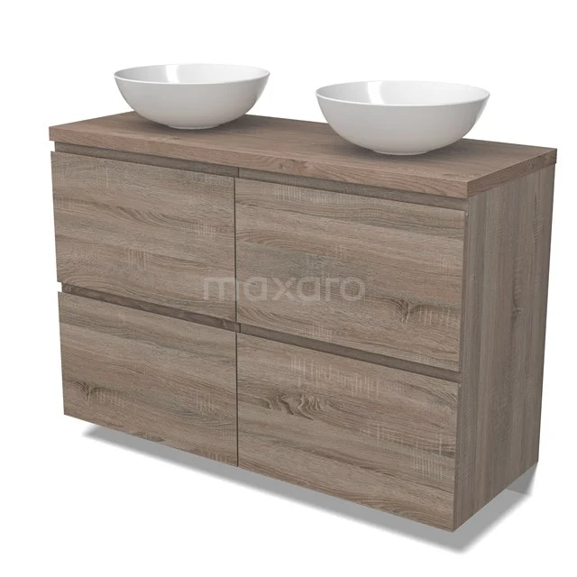 Modulo Plato Vanity units for countertop basin | 120 cm Oak Handle-less front Mid brown oak worktop 4 high drawers BMK14-00748
