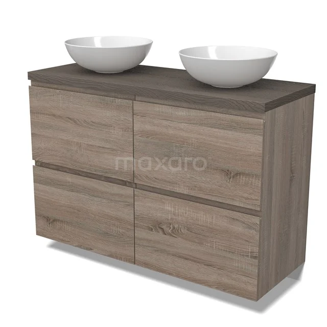 Modulo Plato Vanity units for countertop basin | 120 cm Oak Handle-less front Dark brown oak worktop 4 high drawers BMK14-00749