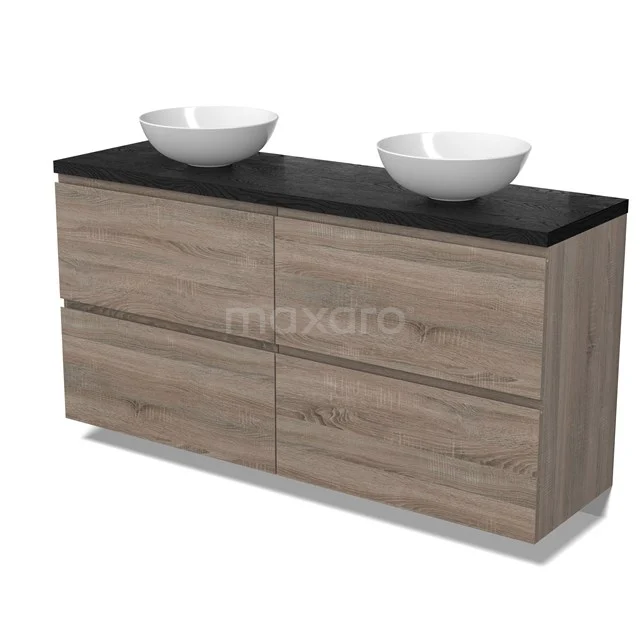 Modulo Plato Vanity units for countertop basin | 160 cm Oak Handle-less front Black oak worktop 4 high drawers BMK14-00761
